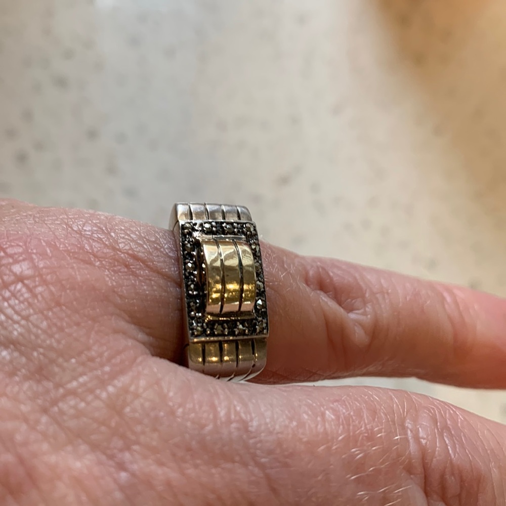 Unique Silver Ring With Plated Elevation In Cente… - image 1